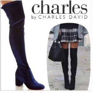 Charles by Charles David sz 6.5 YA black velvet OTK tall heeled boots